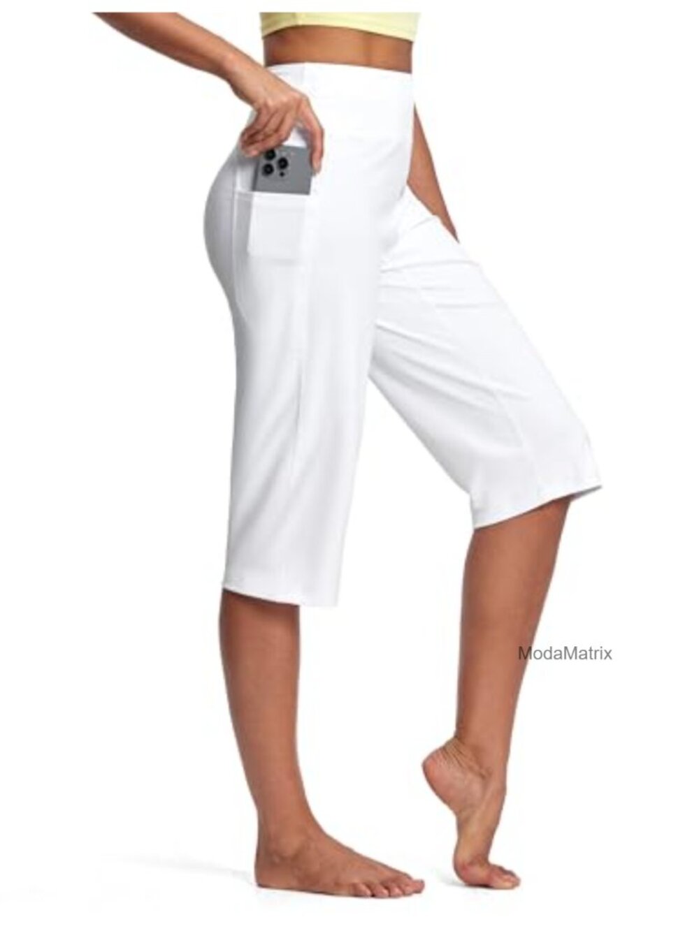 Women's High Waisted Capri Yoga Pants with Pockets Wide Leg Nylon Spandex